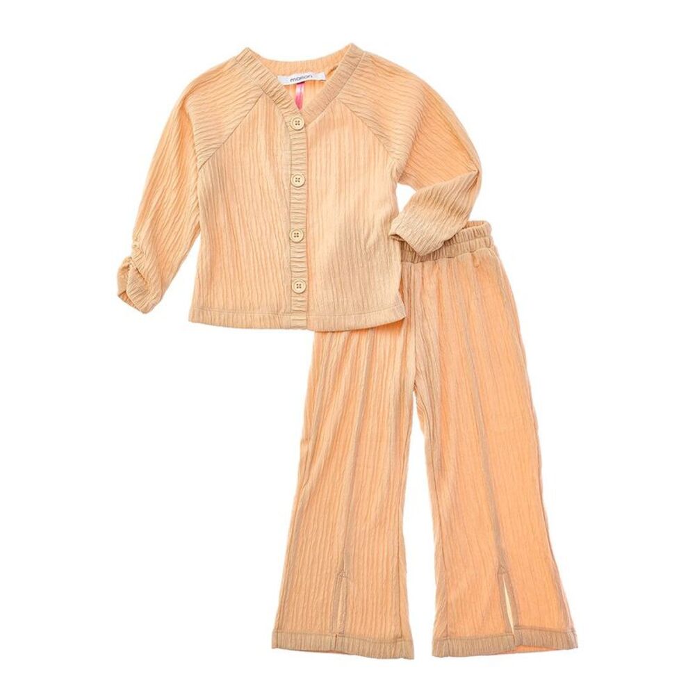 Marion Girls  2Pc Crinkle Plisse Top & Pant Set, Brown